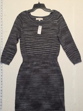 Loft Striped Knit Sheath Dress in Charcoal Gray